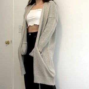 vintage long open cardigan in grey